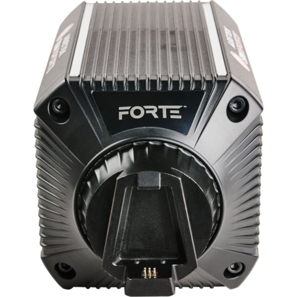 Un dispositivo elettronico nero con logo "FORTE" e porta di ricarica.