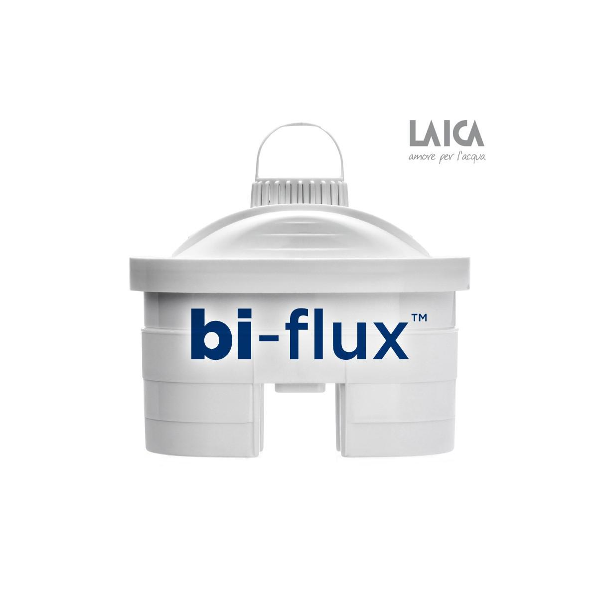 Un filtro acqua bianco con testo "bi-flux" e logo LAICA.