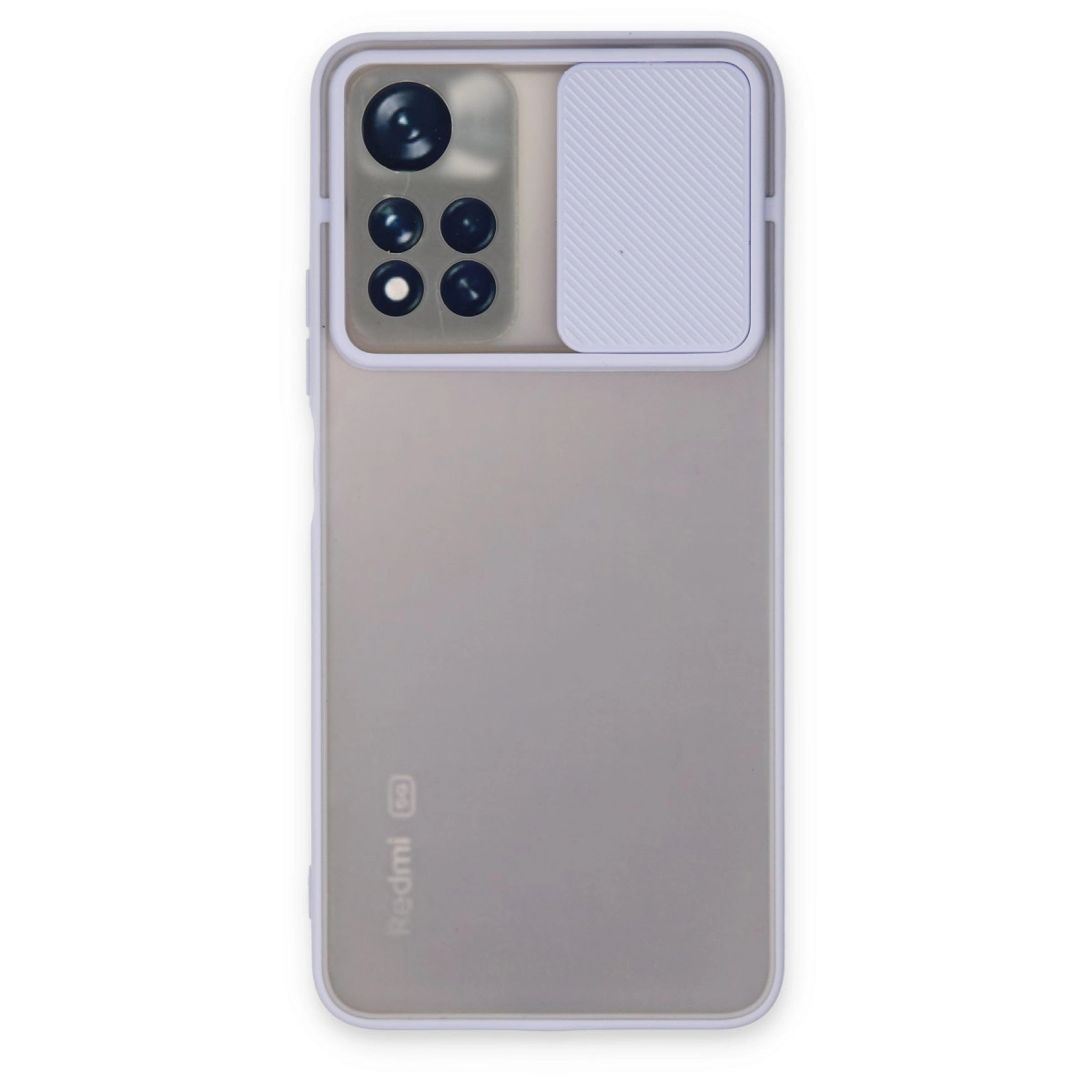 Kaydırılabilir kapaklı, dört kameralı şeffaf telefon kılıfı.