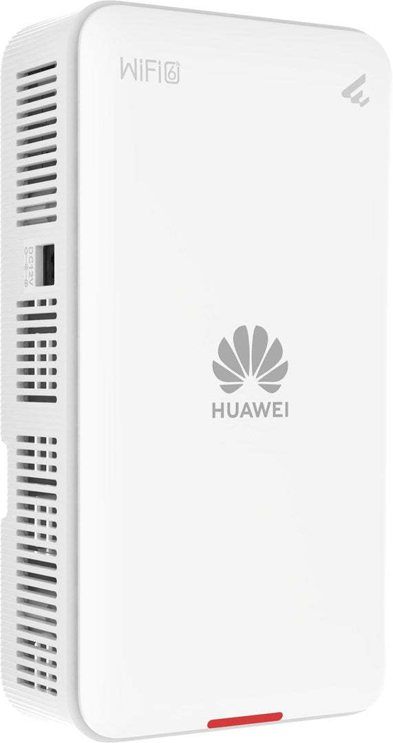 Un router Huawei WiFi 6 bianco con prese d'aria e porte sul lato.