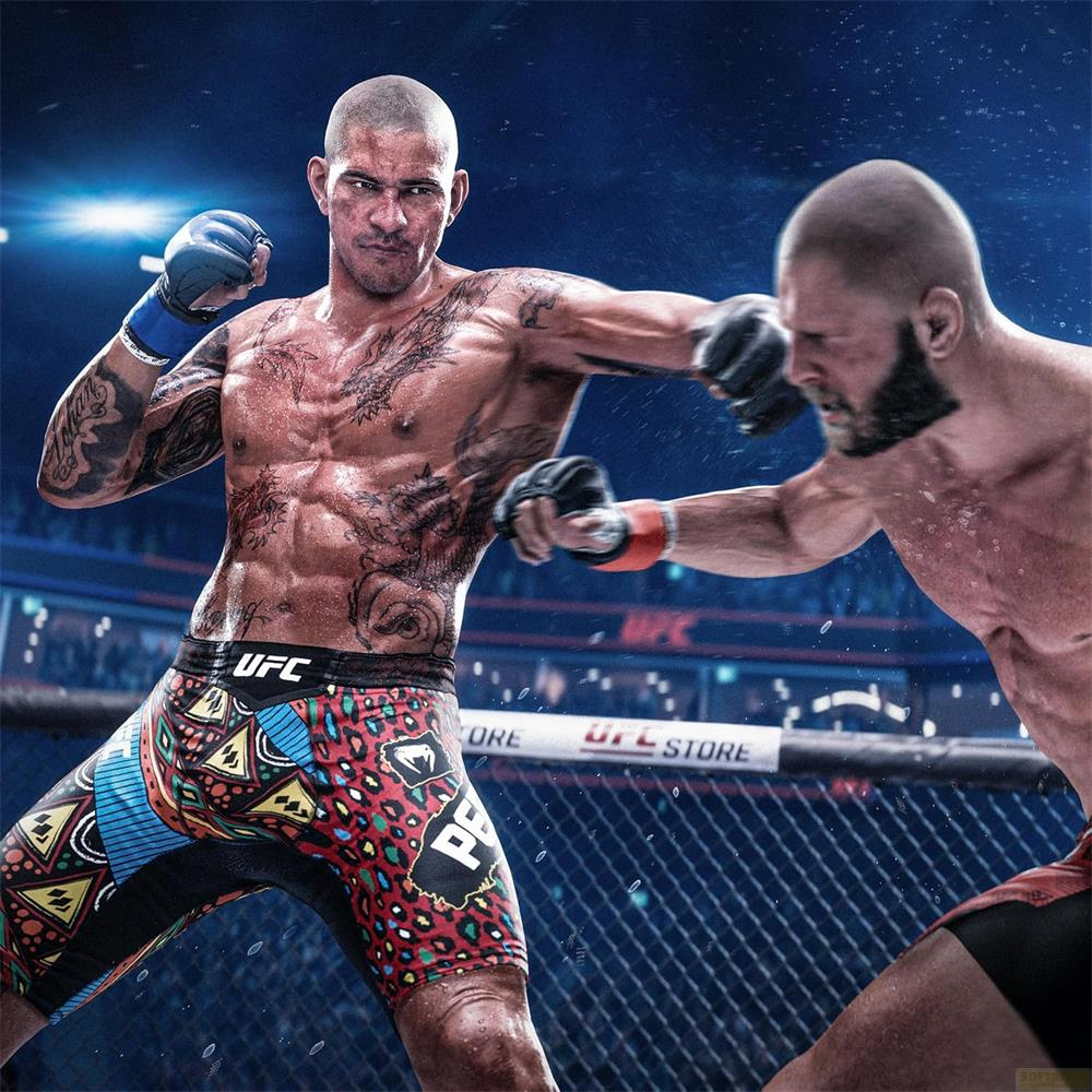 Ringde iki MMA dövüşçüsü, biri dövmeli gövdesiyle, diğeri sakallı.