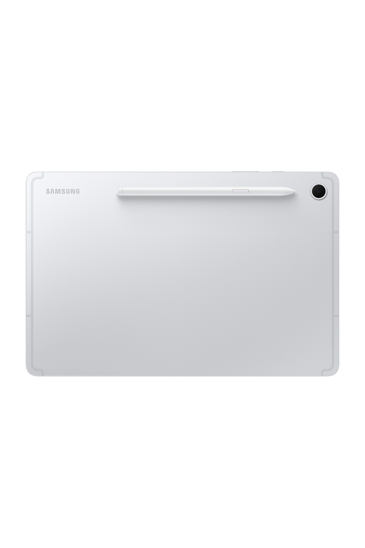 Arkasına manyetik olarak takılmış kalemli beyaz bir Samsung tablet.