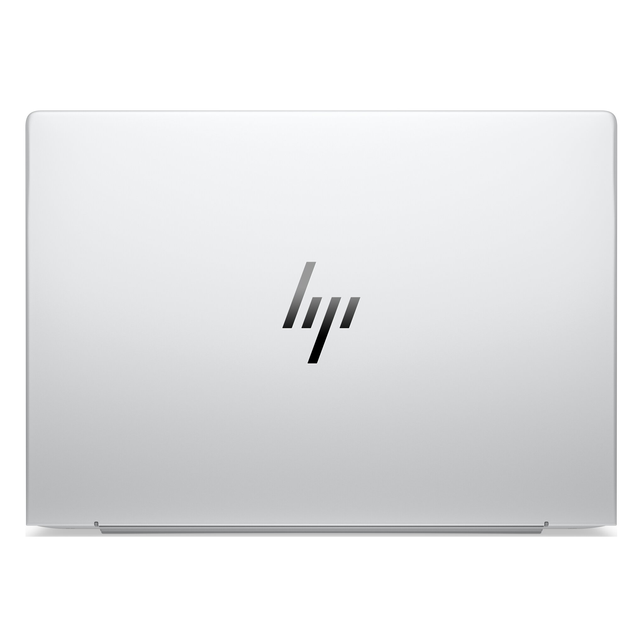 Laptop HP argentato chiuso con il logo HP al centro.