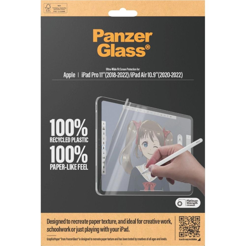 Confezione protettore schermo Panzer Glass per iPad con grafica anime.