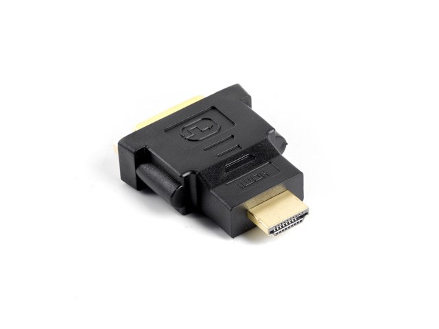 Ein schwarzer HDMI-Adapter mit goldenem Anschluss auf weißem Hintergrund.