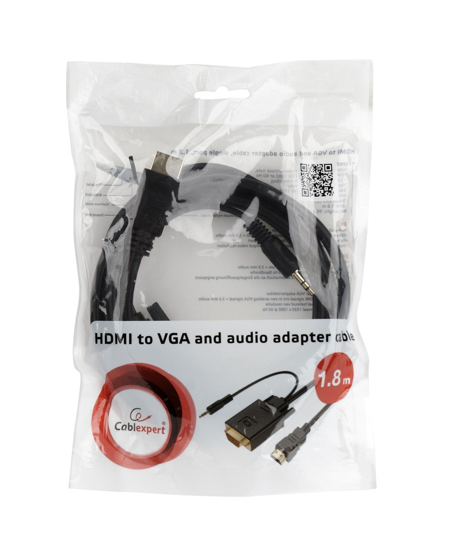 Kabel adaptera HDMI do VGA i audio, 1,8 m, w opakowaniu.