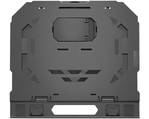 Support gris pour ordinateur portable Lenovo avec support pliable en haut.