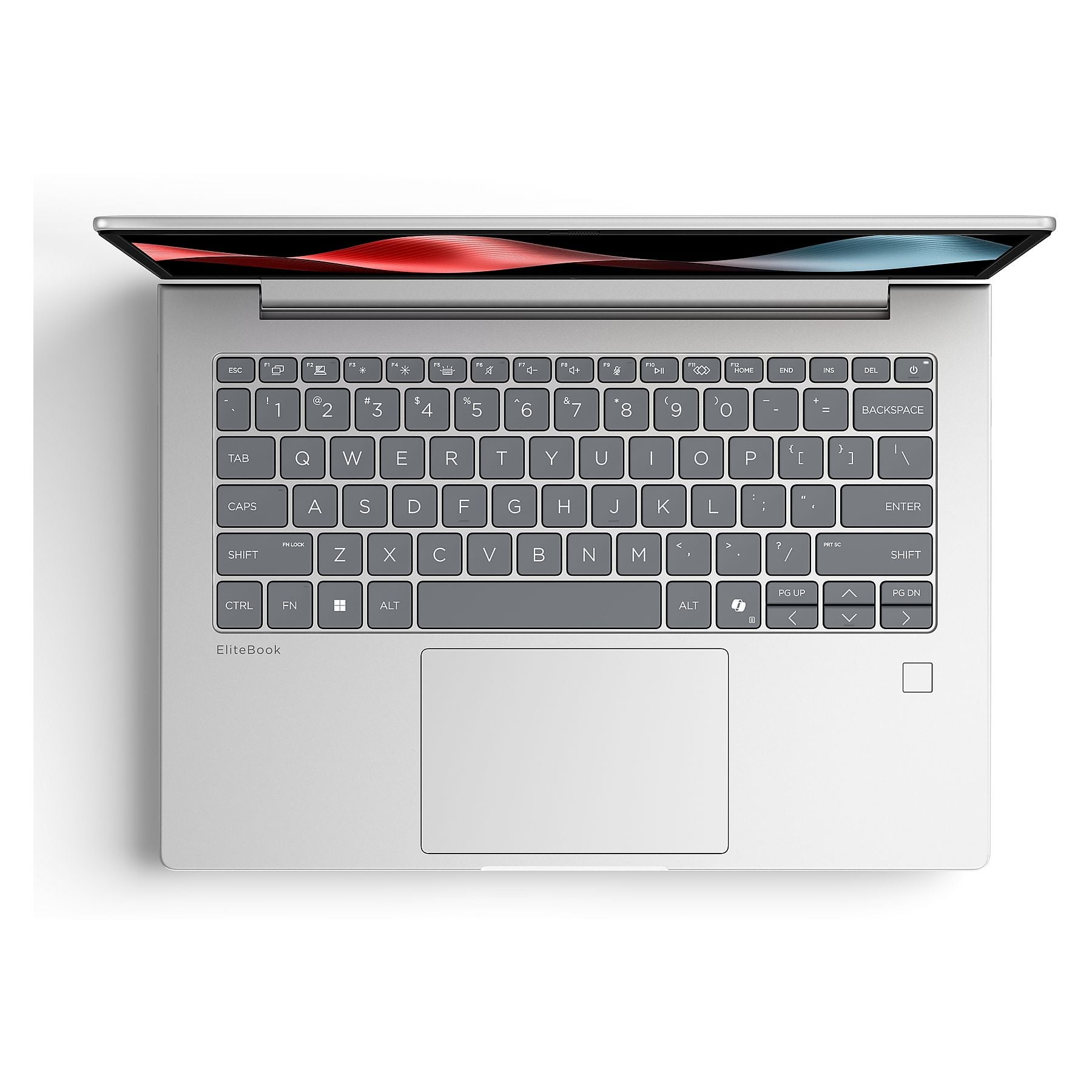 Un laptop argentato con il coperchio aperto, che mostra la tastiera.