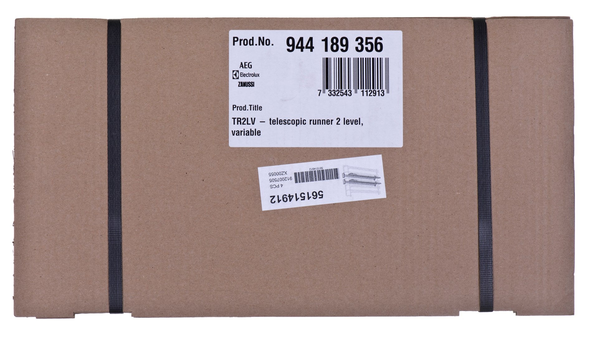 Caja de cartón marrón con información del producto y código de barras.