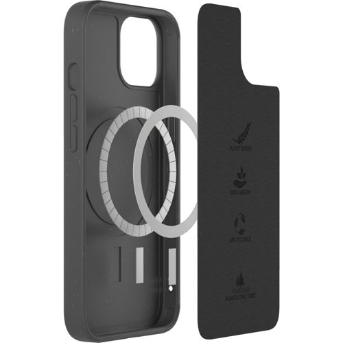 Una custodia nera per telefono a base vegetale con anello MagSafe.