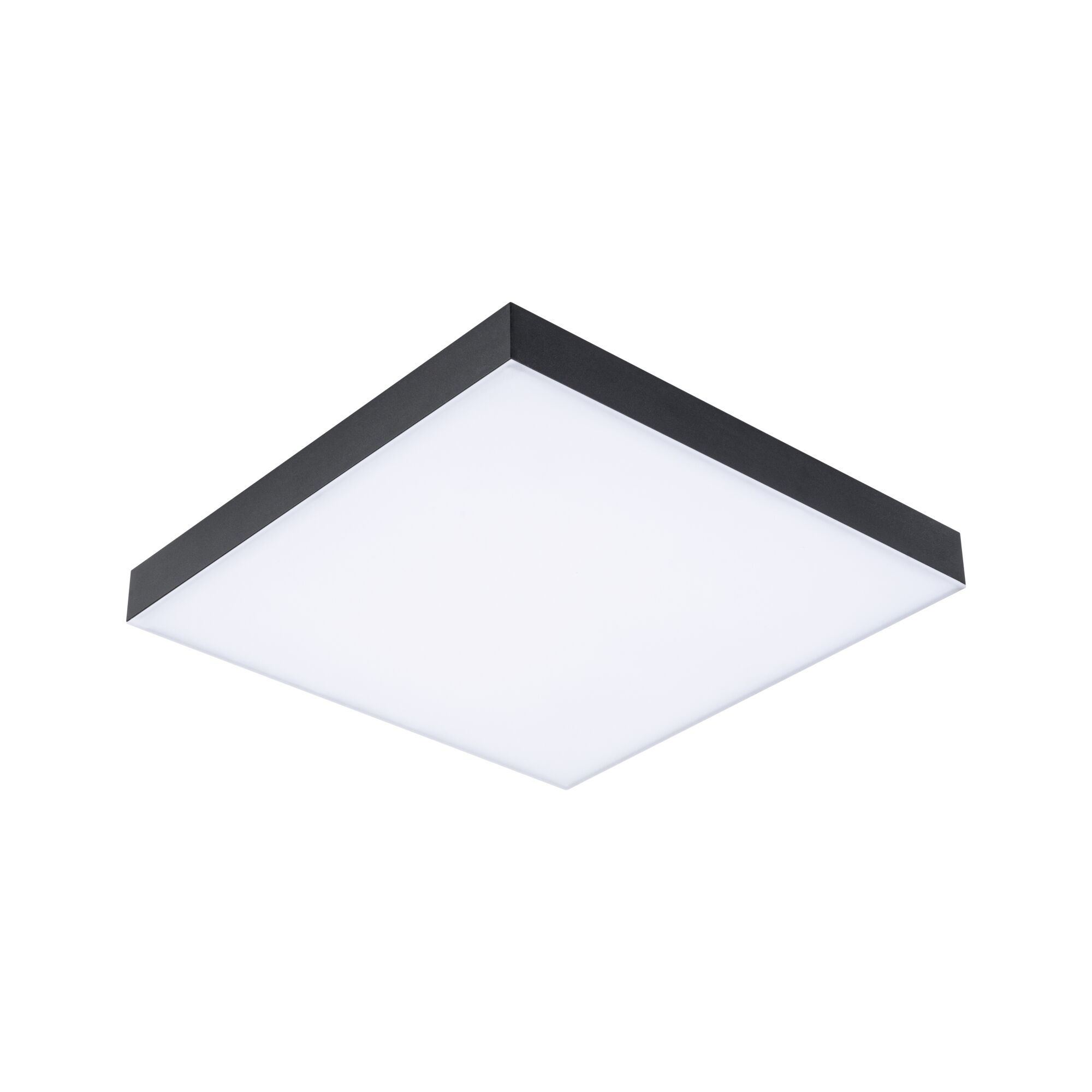 Ein quadratisches, flaches Licht mit schwarzem Rahmen auf weißem Hintergrund.