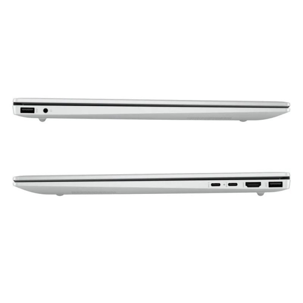 Dwa białe laptopy pokazane z boku. Góra ma USB-C. Dół ma USB-C, HDMI, USB-A.