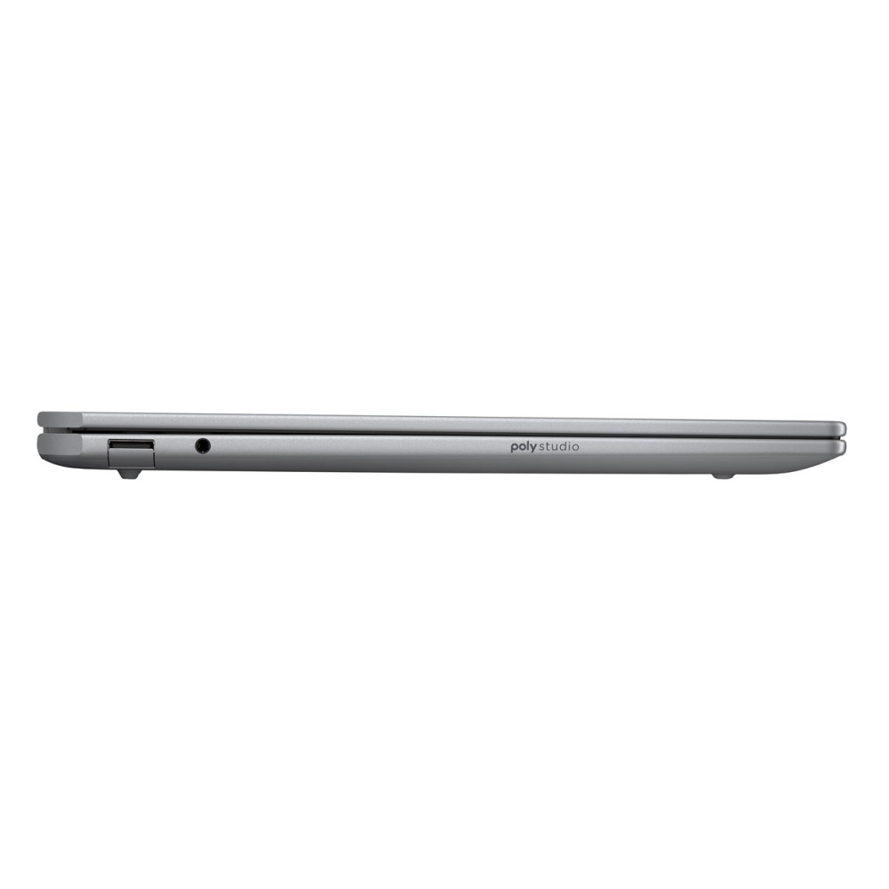 Srebrny laptop z profilu, z napisem 'polystudio' na boku.
