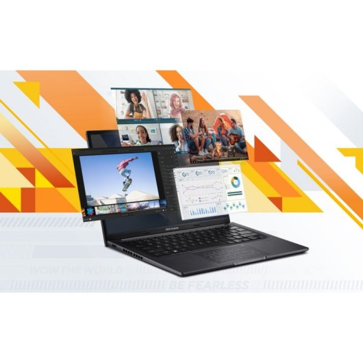 Laptop wyświetla wiele ekranów z filmami i wykresami.