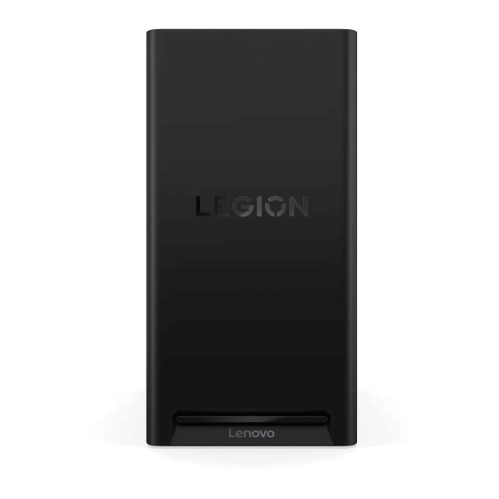 Czarna, prostokątna obudowa komputera Lenovo Legion na białym tle.