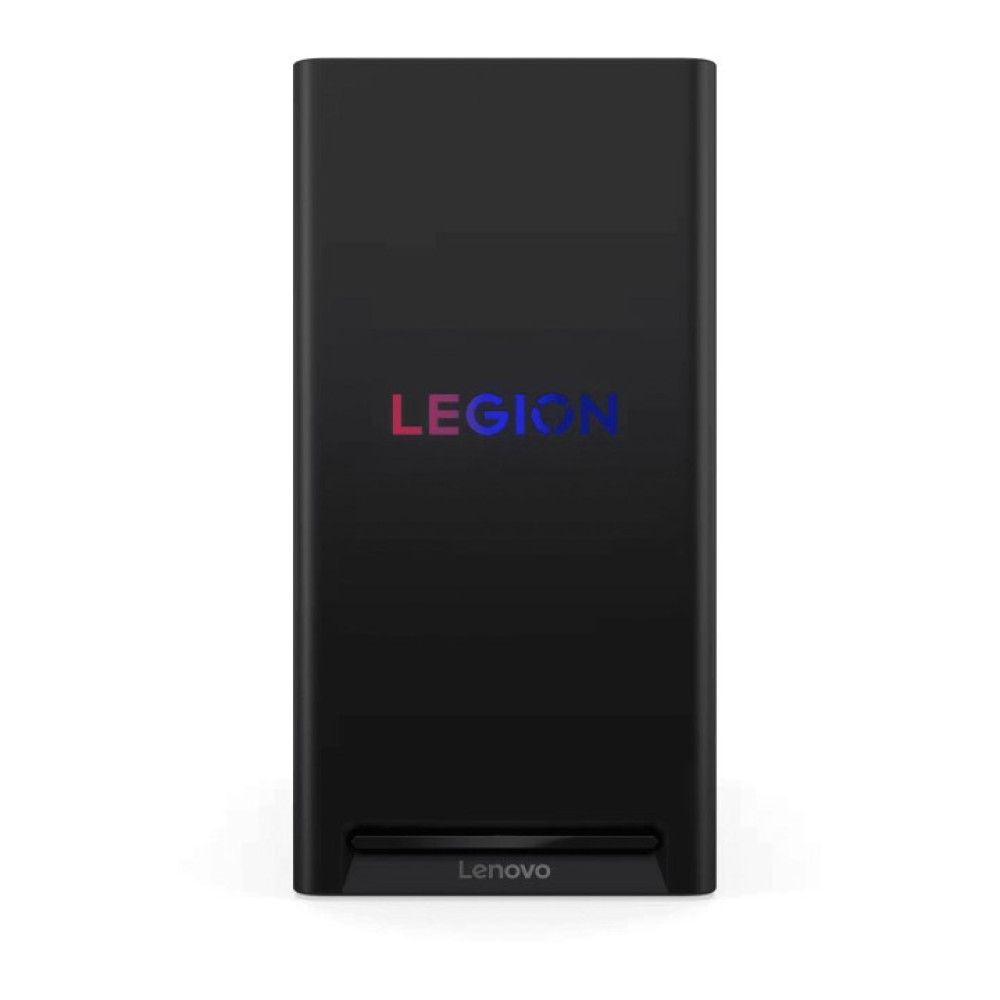 Czarna obudowa Lenovo Legion z logo na górze i napisem Lenovo na dole.