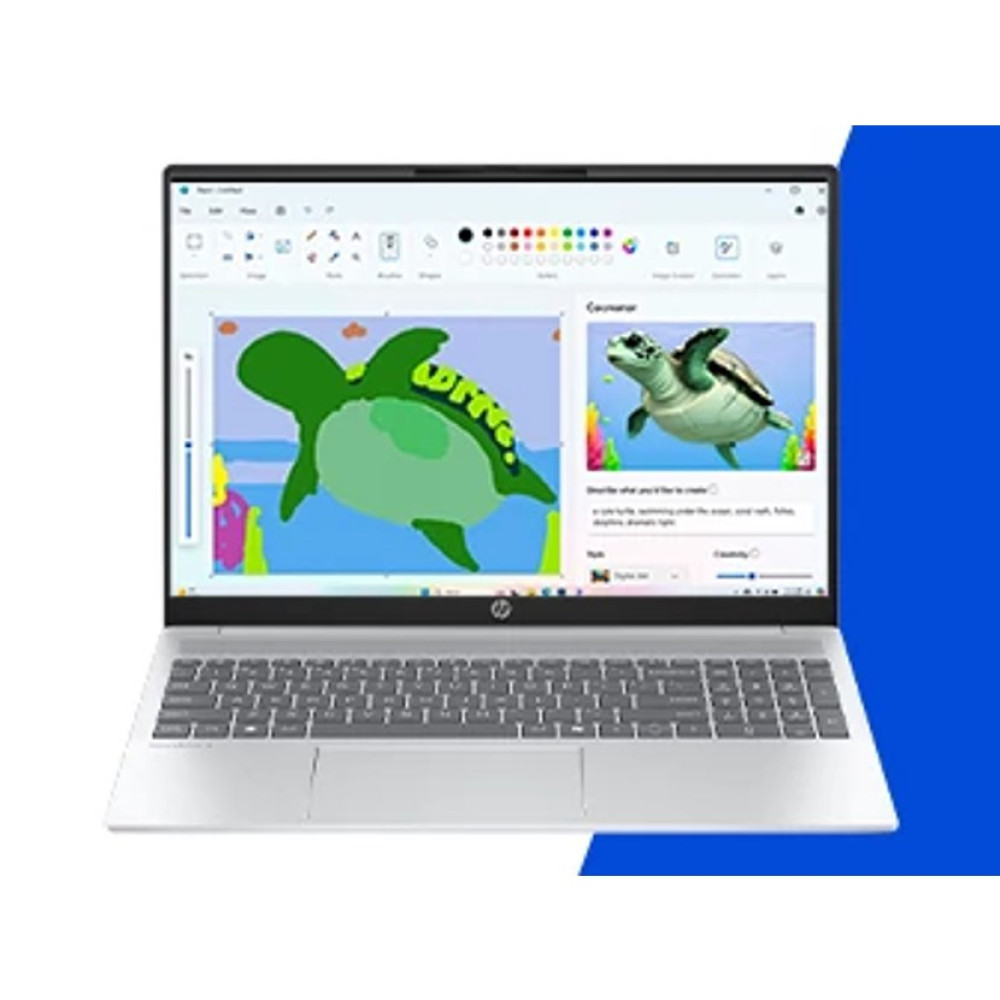 Srebrny laptop wyświetla program do rysowania z zielonym żółwiem i zdjęciem żółwia.