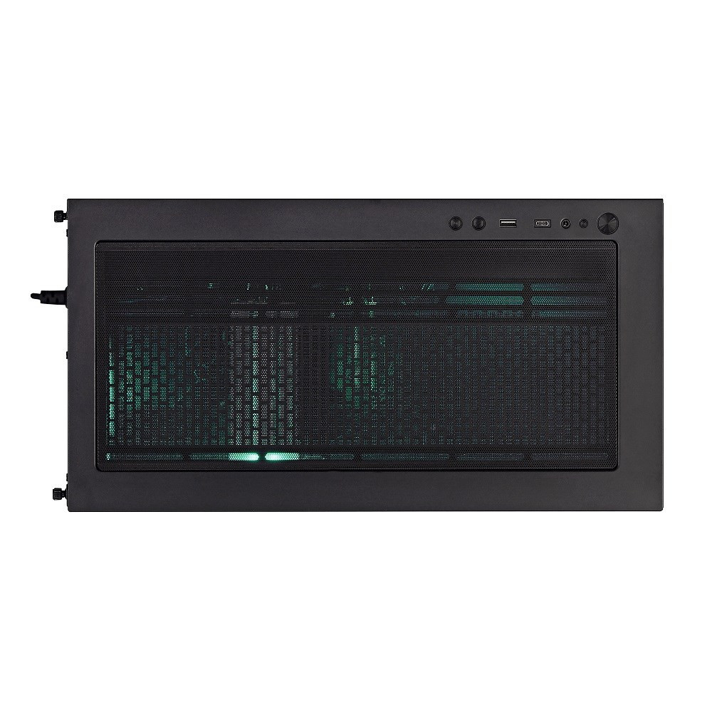 Case del computer nero con ventole e illuminazione verde.