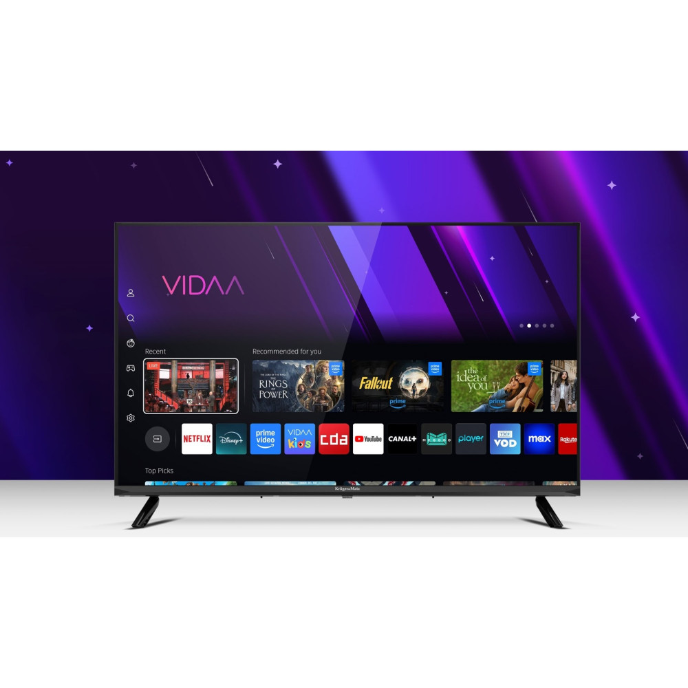 Nowoczesny telewizor z interfejsem VIDAA i różnymi aplikacjami streamingowymi.