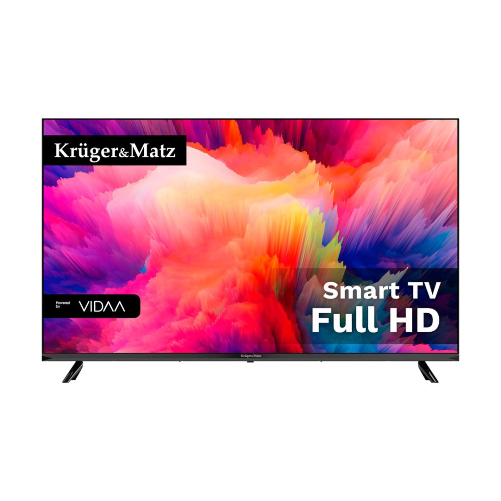 Telewizor Smart TV Krüger&Matz Full HD z żywym, abstrakcyjnym, kolorowym ekranem.