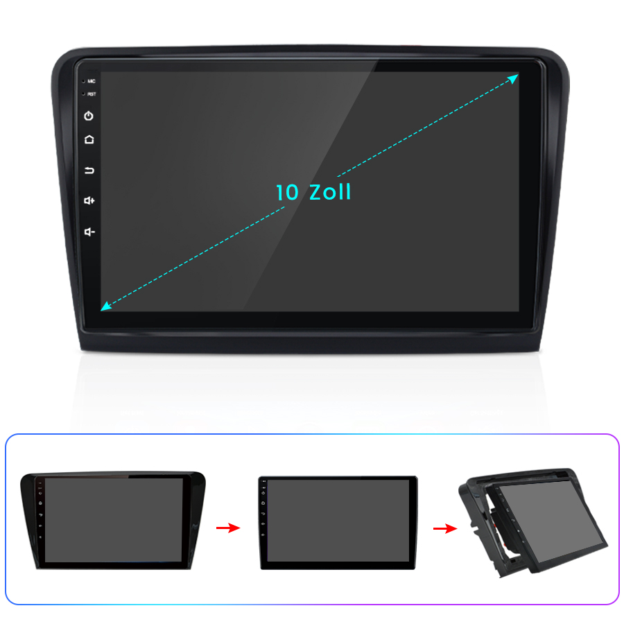 10-Zoll-Autodisplay mit Touchscreen und seitlichen Tasten.