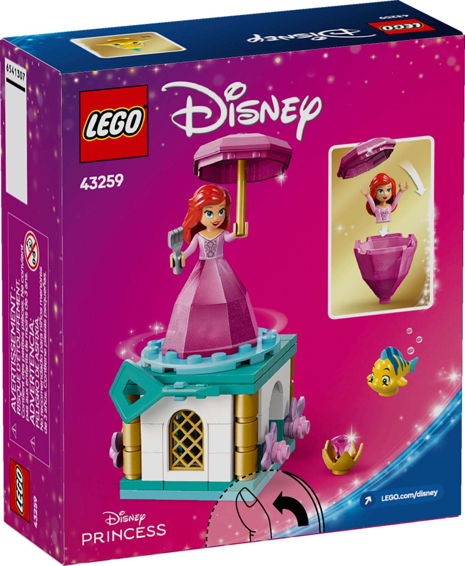 LEGO Disney Prinzessin Ariel Spielset mit Turm, Flunder und Juwel.