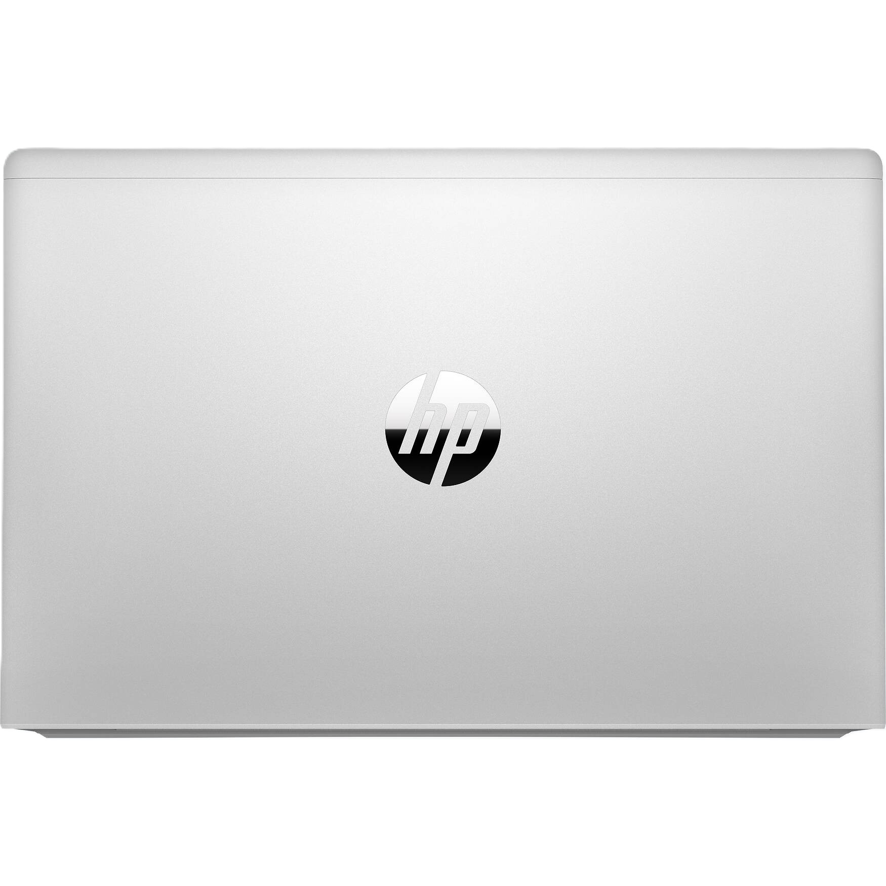 Geschlossener silberner HP Laptop mit Logo in der Mitte.
