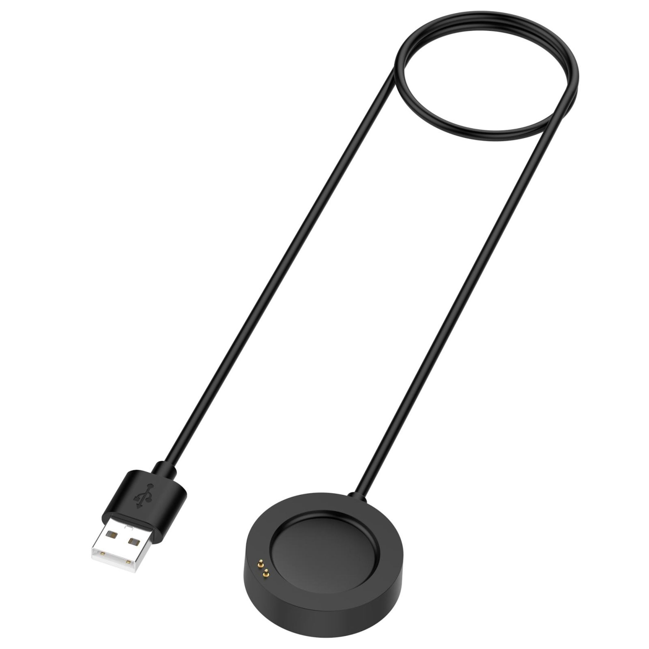 Schwarzes USB-Ladekabel mit rundem Magnetfuß und USB-A-Anschluss.