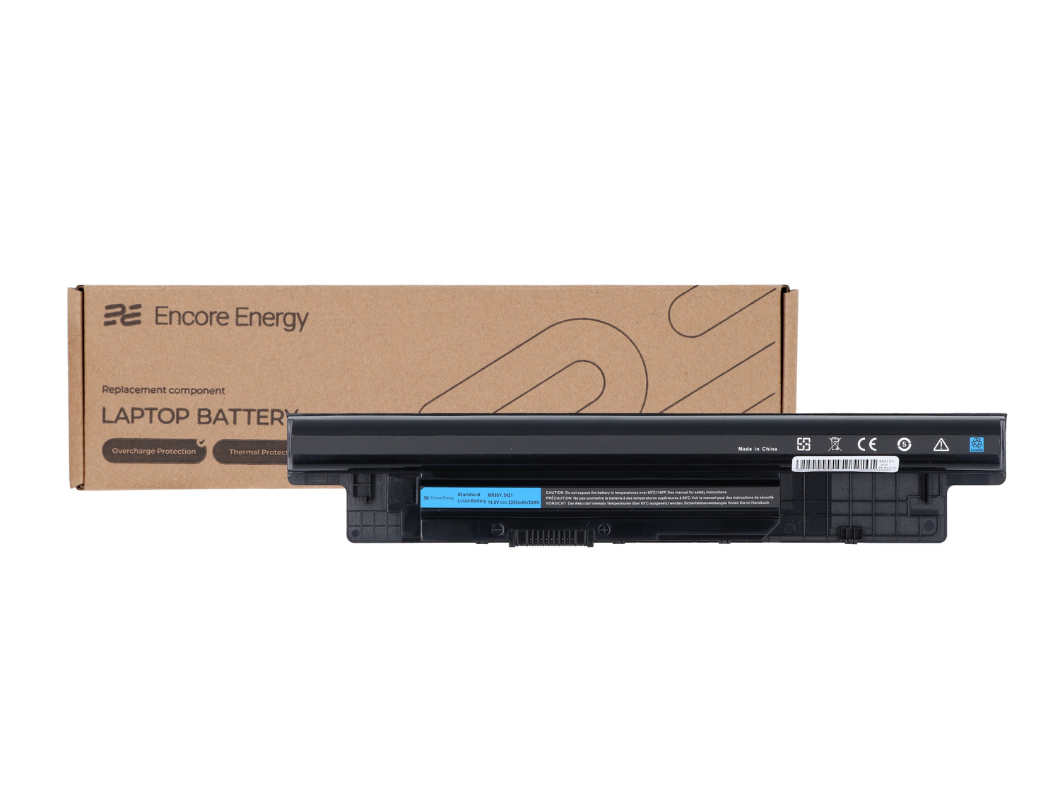 Bateria do laptopa z logo "Encore Energy" i opakowaniem.