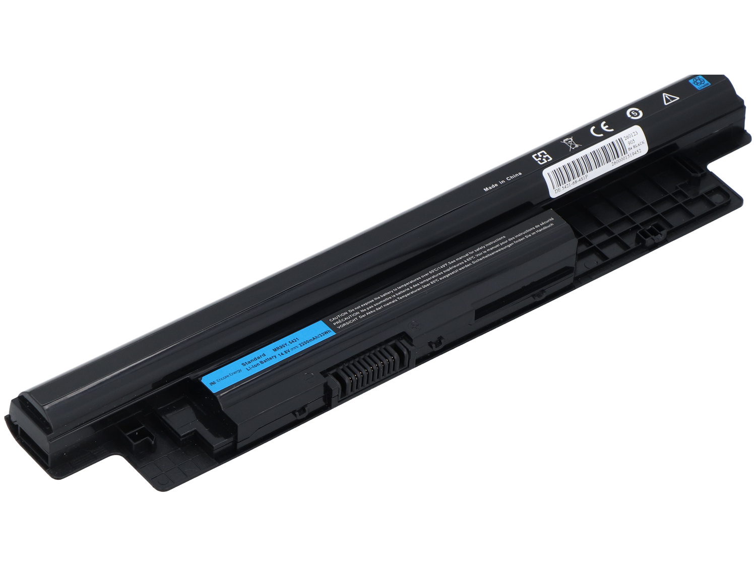 Czarna bateria do laptopa z niebieską etykietą, model MR90Y, 14.8V.