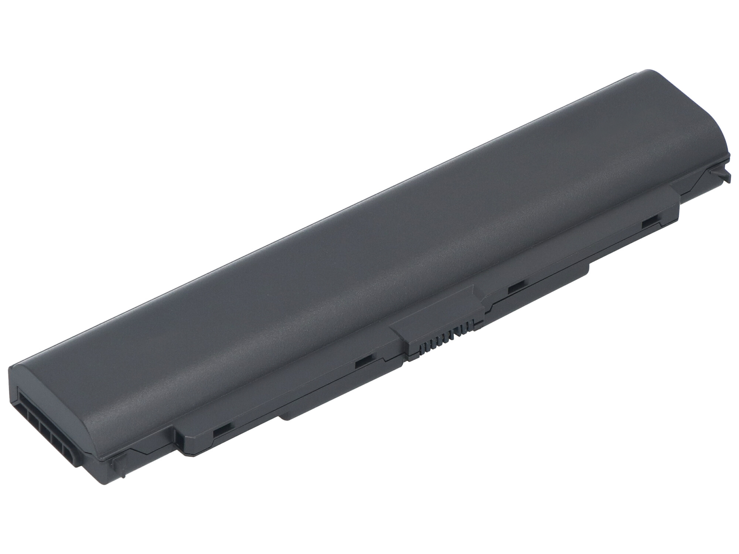 Ciemnoszara bateria do laptopa z prążkowaną fakturą po boku.