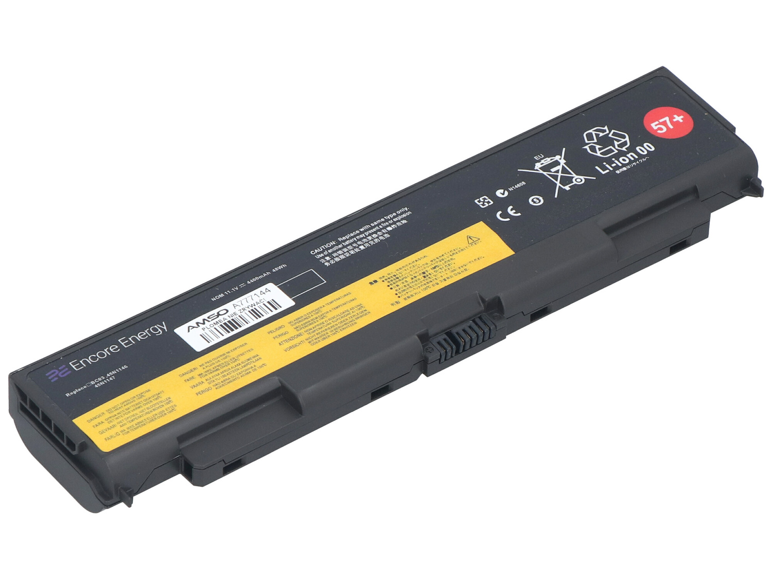 Czarna bateria do laptopa z etykietami i logo "Encore Energy". 11.1V, 4400mAh.