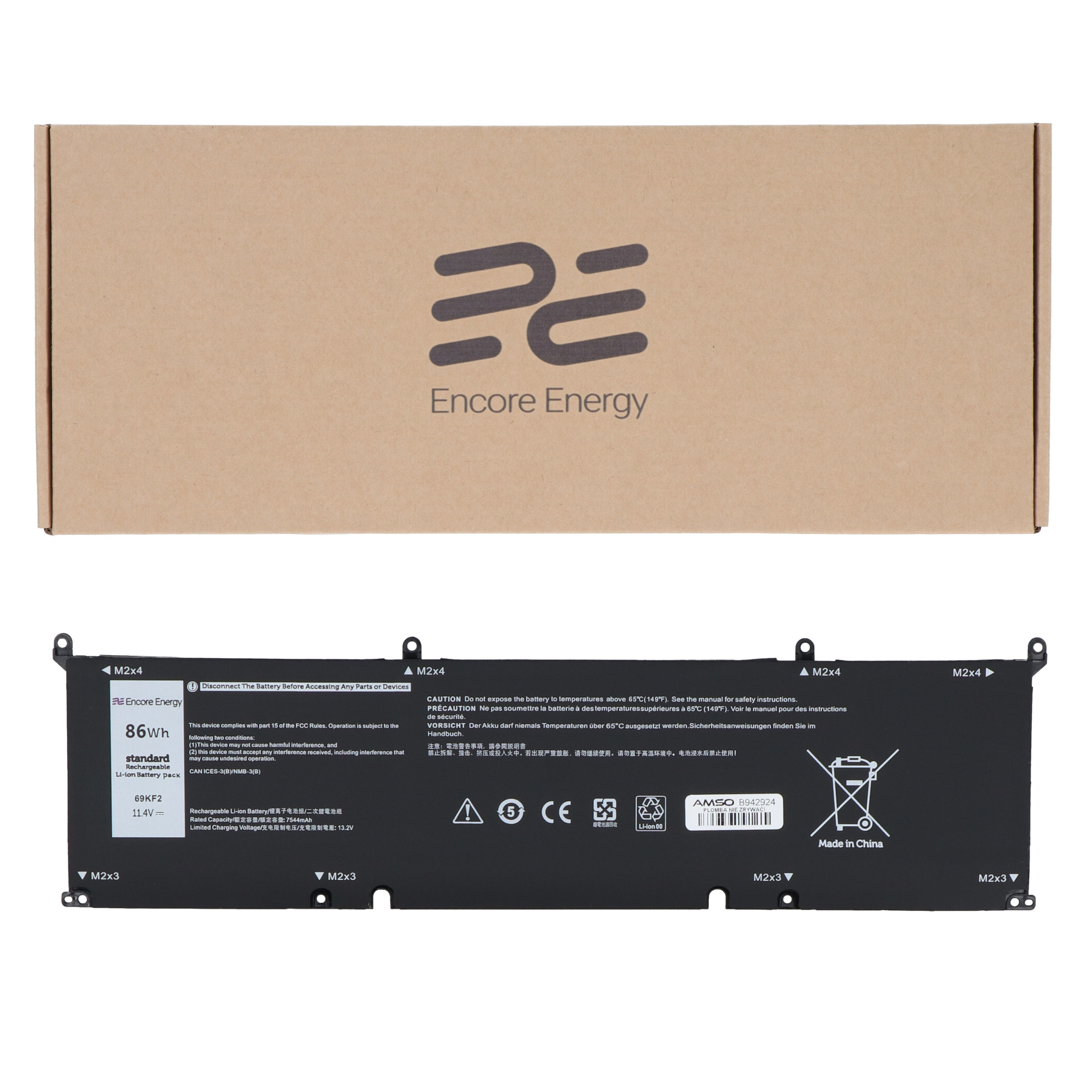 Bateria do laptopa z logo Encore Energy, 86Wh, 11.4V, Li-ion, Made in China.