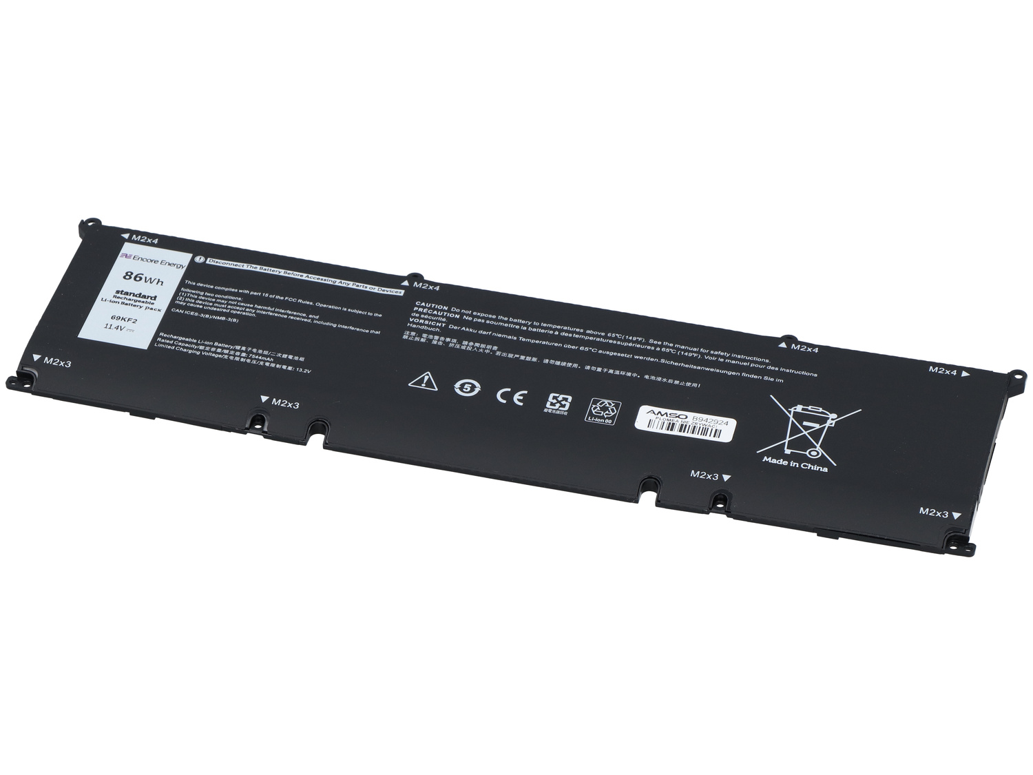 Czarna bateria do laptopa, 86Wh, 11,4V, 69KF2, Made in China.