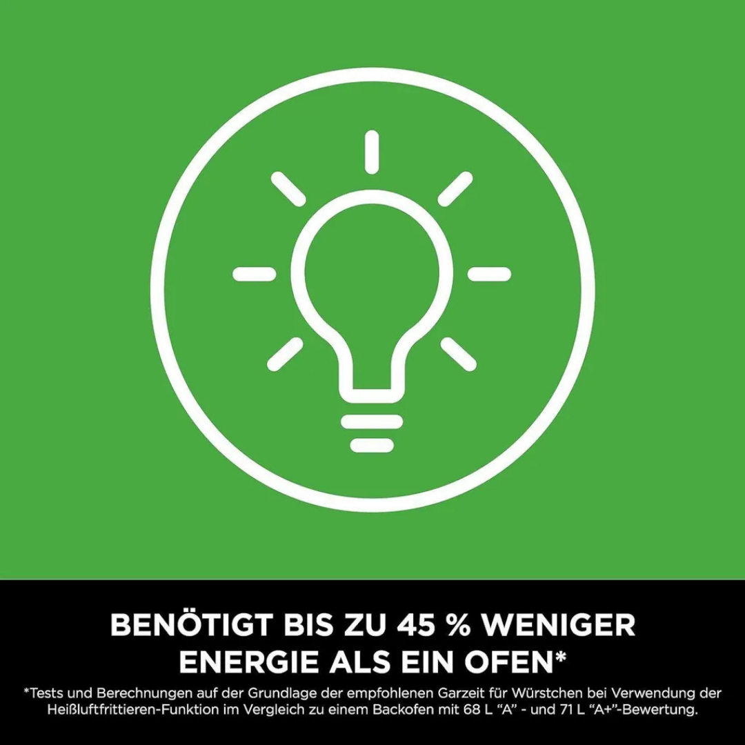 Ein weißes Glühbirnen-Symbol mit Strahlen auf grünem Hintergrund. Text unten.