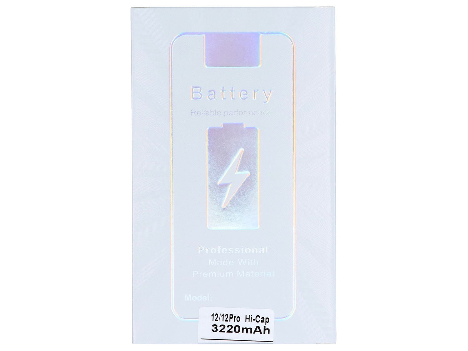 Opakowanie baterii z symbolem błyskawicy, model 12/12Pro Hi-Cap, 3220mAh.