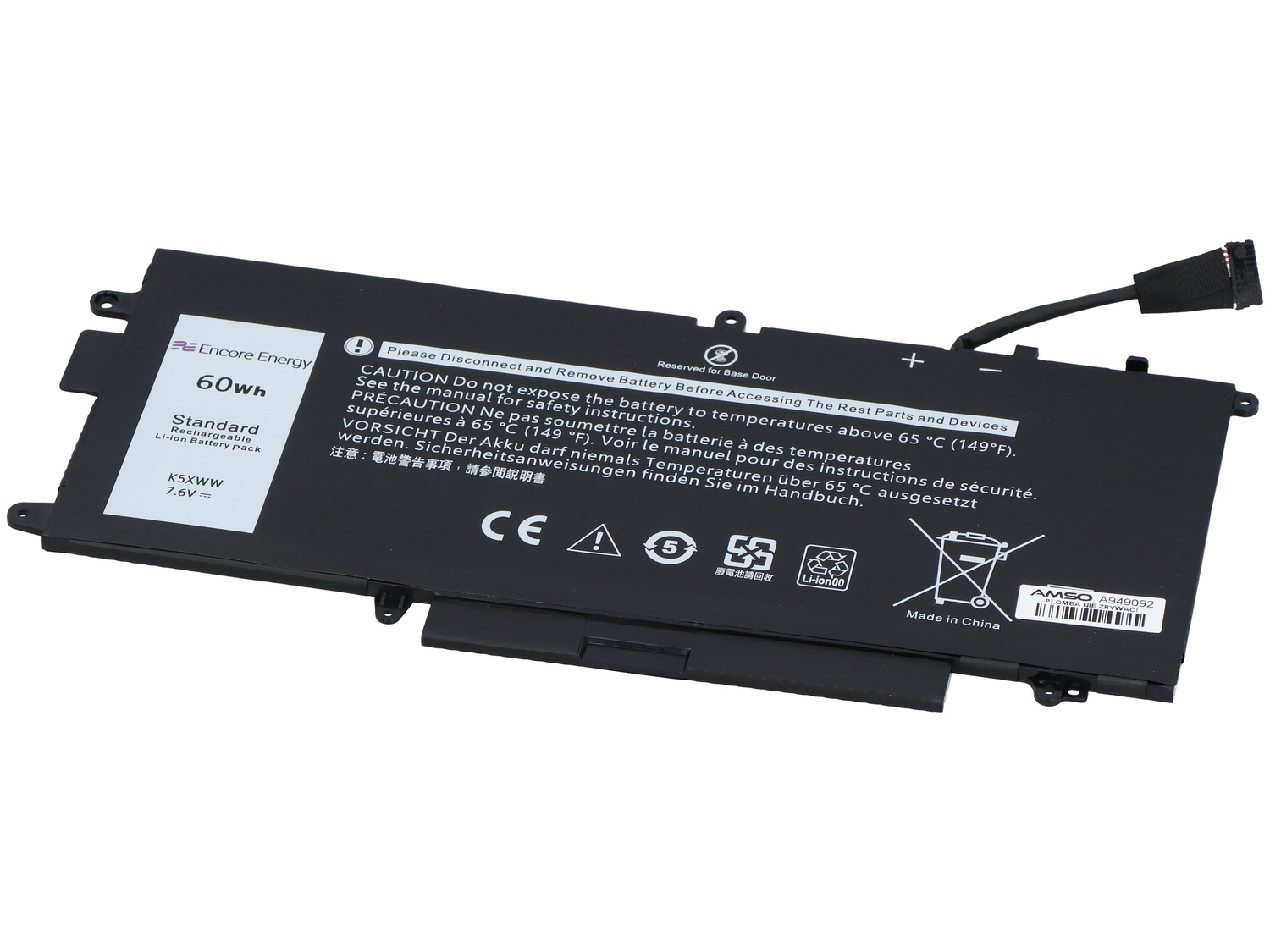 Czarny akumulator do laptopa 60 Wh, 7,6 V, z kablem.