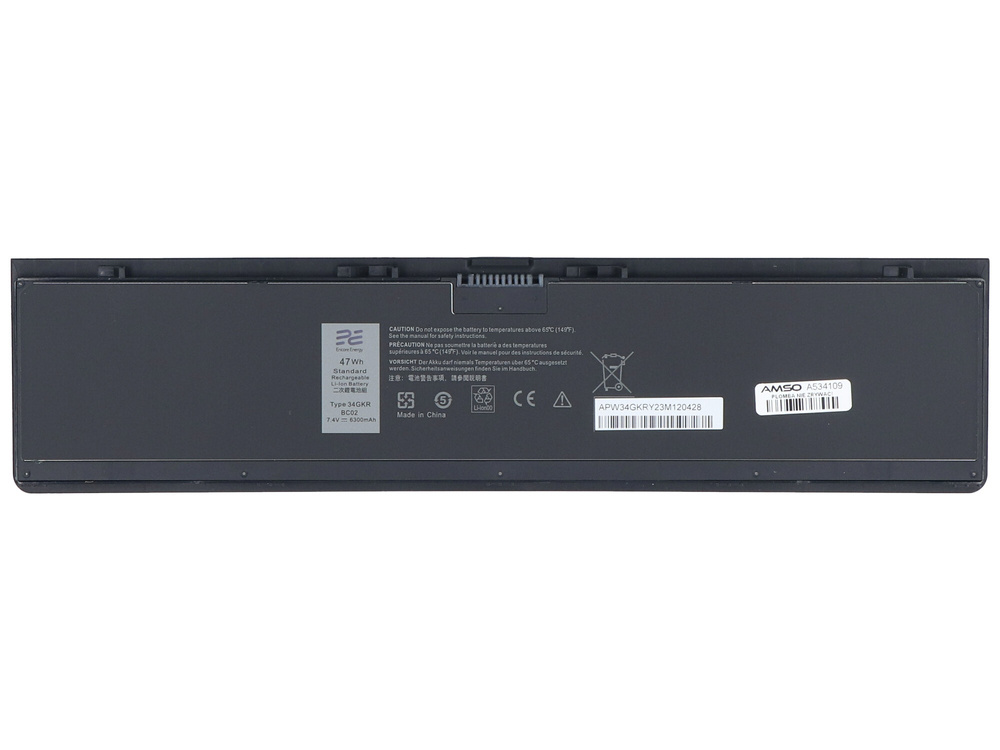Czarna bateria do laptopa z tekstem, model 34GKR, 47 Wh.