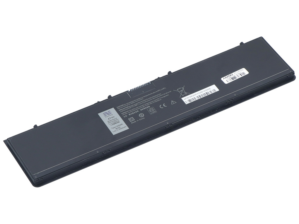 Czarny akumulator do laptopa z etykietami, 47 Wh, 7,4 V, 6200 mAh.
