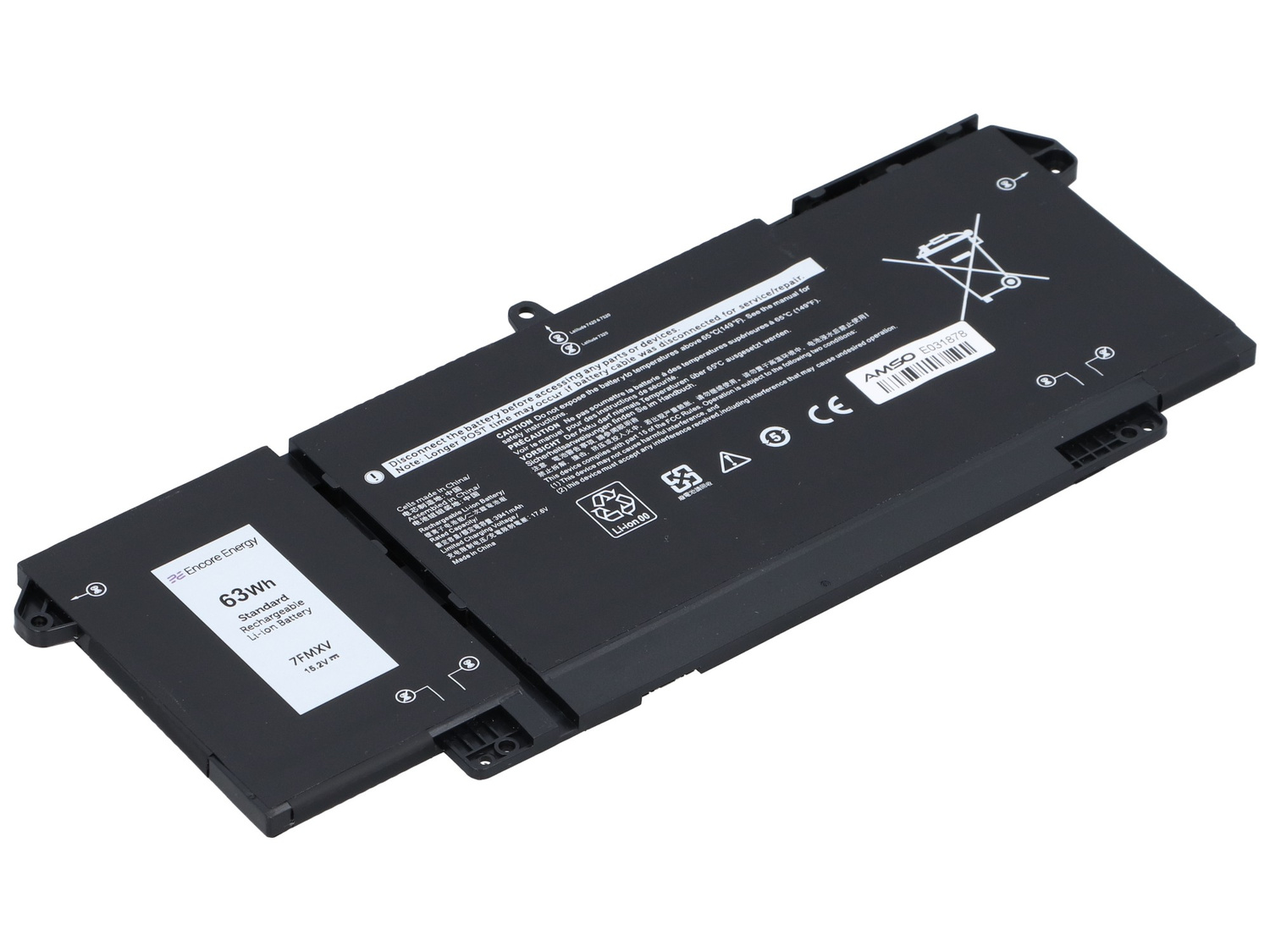 Czarna bateria do laptopa Encore Energy 63Wh, model 7FMXV.