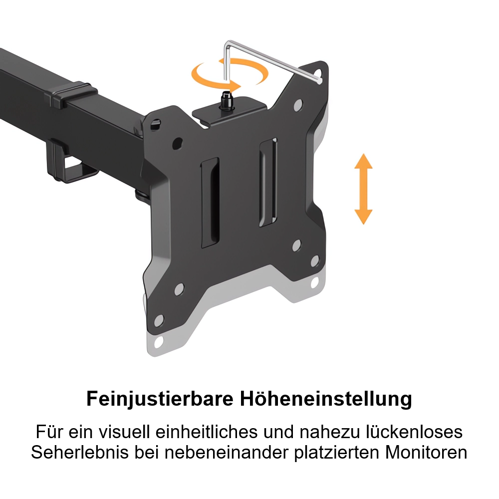 Ein Arm wird mit einem Inbusschlüssel verstellt, zur Höhenanpassung.
