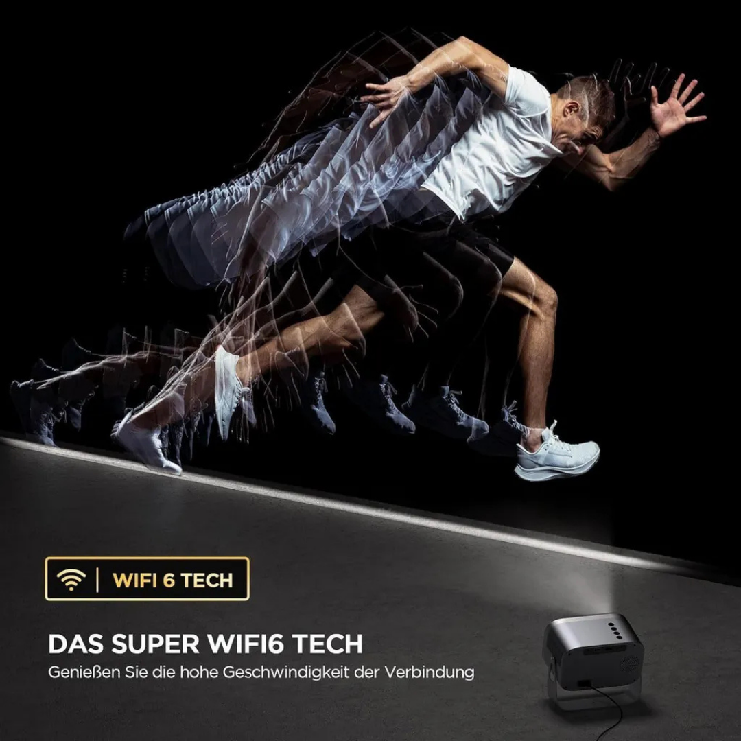Läufer in serielle Aufnahmen, mit einem Wi-Fi 6 Router im Vordergrund.
