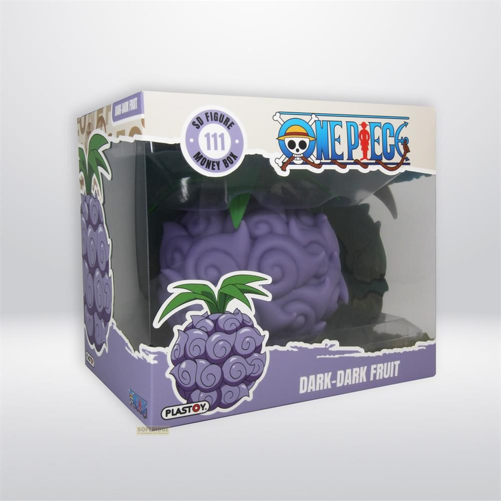 Verpackung einer lila dunklen Frucht-Figur mit One Piece Logo.