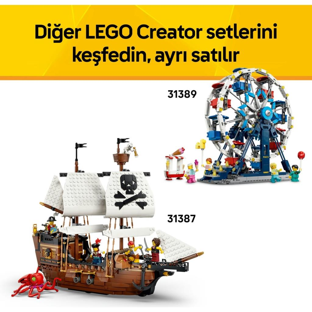 LEGO korsan gemisi ve dönme dolap seti figürlü.