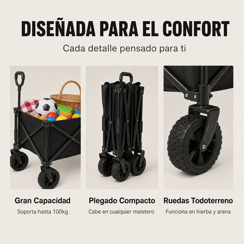 Un carrito negro con ruedas y asa, lleno de juguetes y una cesta.