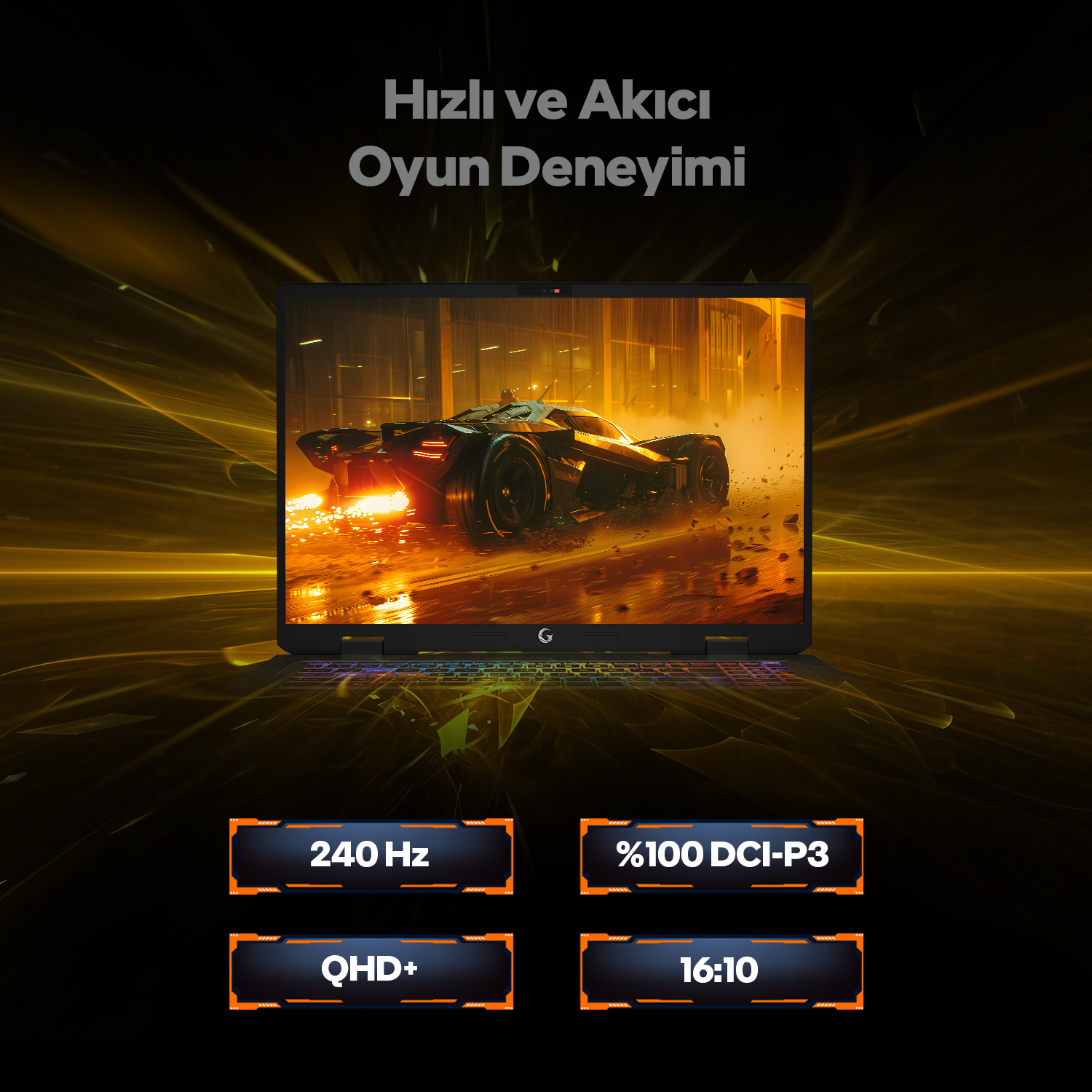 Oyun gösteren dizüstü bilgisayar, 240 Hz, QHD+, %100 DCI-P3, 16:10.