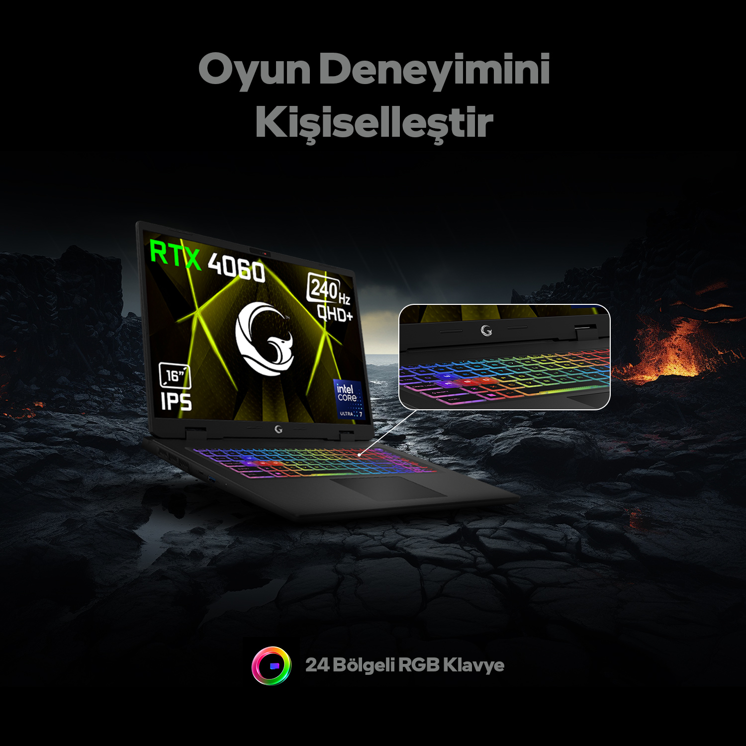 RTX 4060, 16" IPS, 240Hz QHD+ ekranlı ve RGB klavyeli laptop.