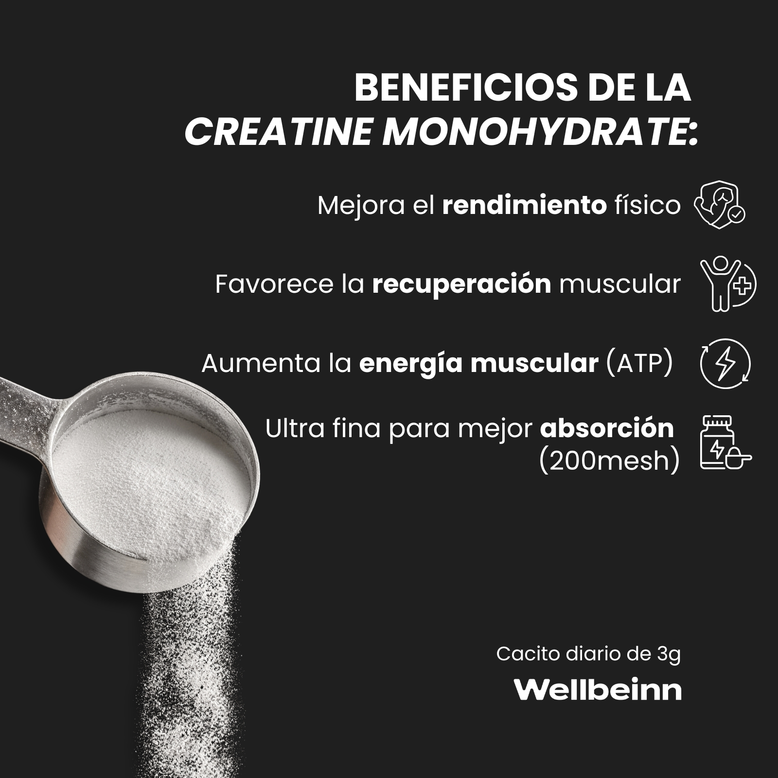 Beneficios de la creatina: mejora rendimiento, recuperación y energía.