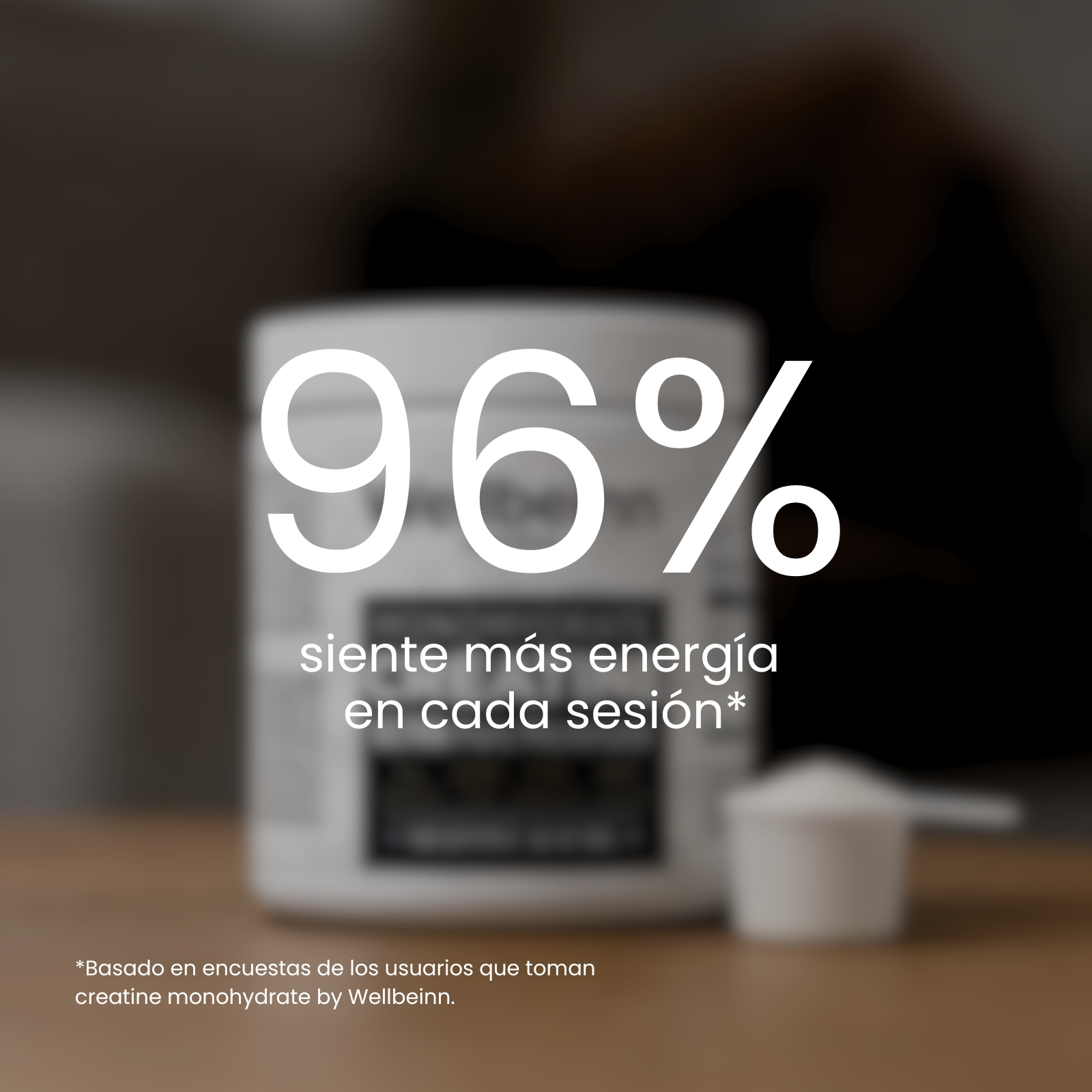 96% sienten más energía en cada sesión. Monohidrato de creatina de Wellbeinn.