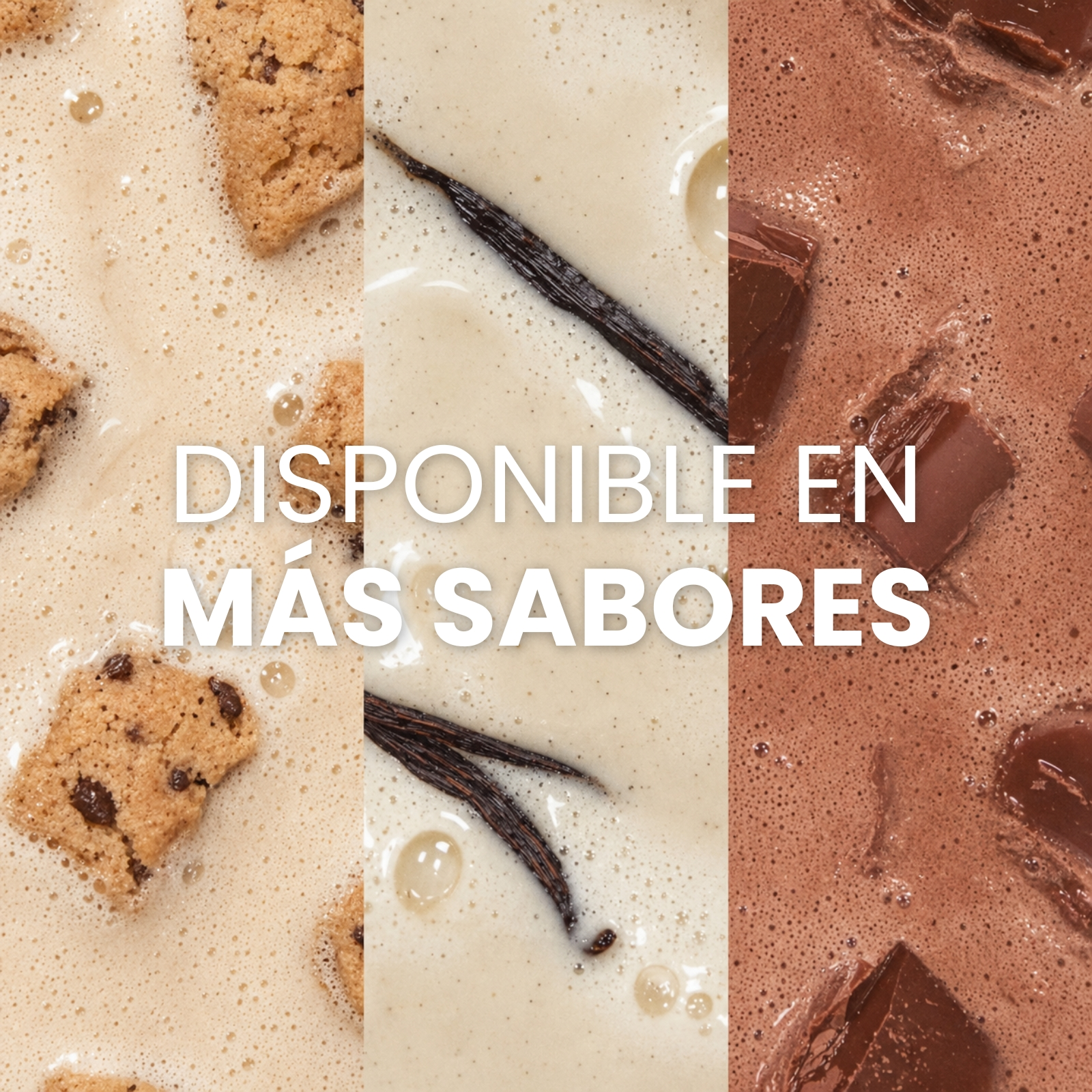 Tres paneles: galletas, vainilla con vainas y trozos de chocolate.